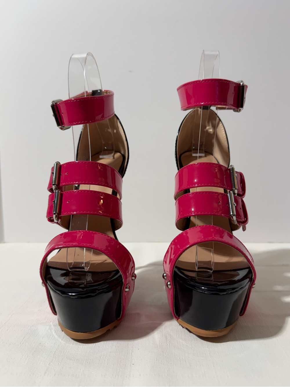 VERISSON Hot Pink Black Patent Platform Stiletto Heels Size EU 35 (Approx. US 5)
